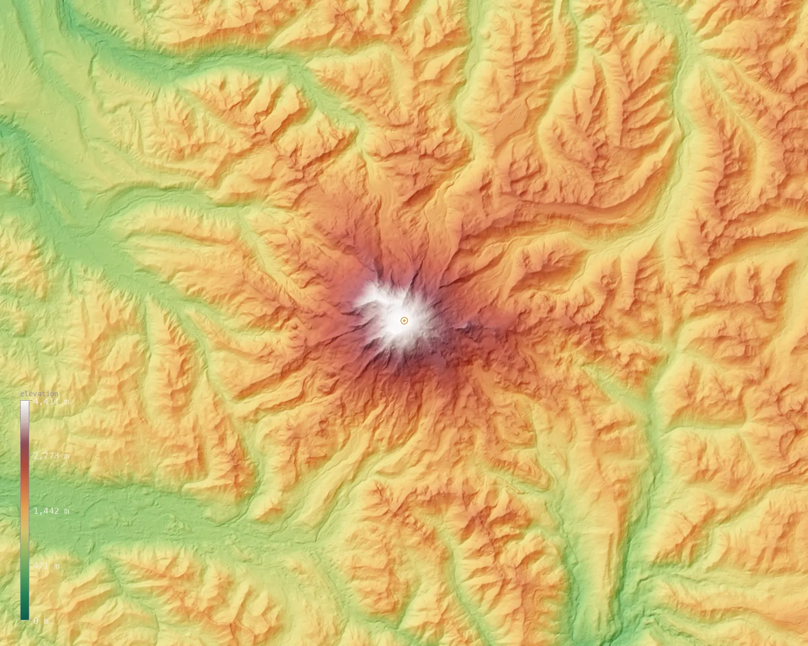 Interactive fine-resolution 3D elevation map of the Mount Rainier massif, from the Copernicus GLO-30 model
