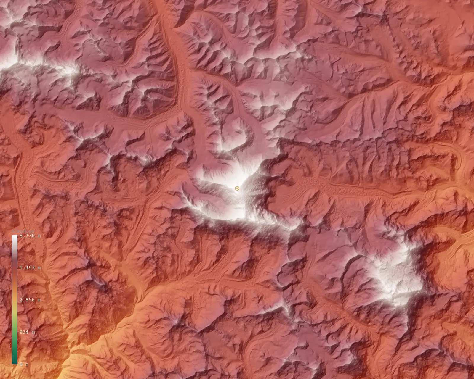 Interactive fine-resolution 3D elevation map of the Mount Everest massif, from the Copernicus GLO-30 model