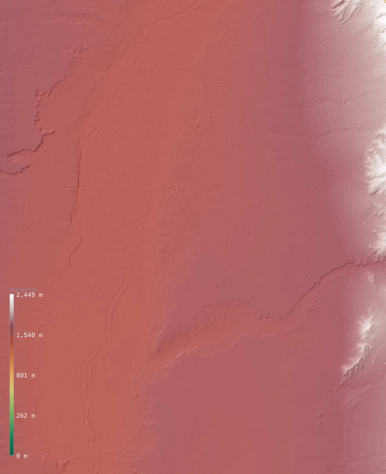 Interactive 3D elevation map of Albuquerque's neighborhoods on real terrain, from the Copernicus GLO-30 model